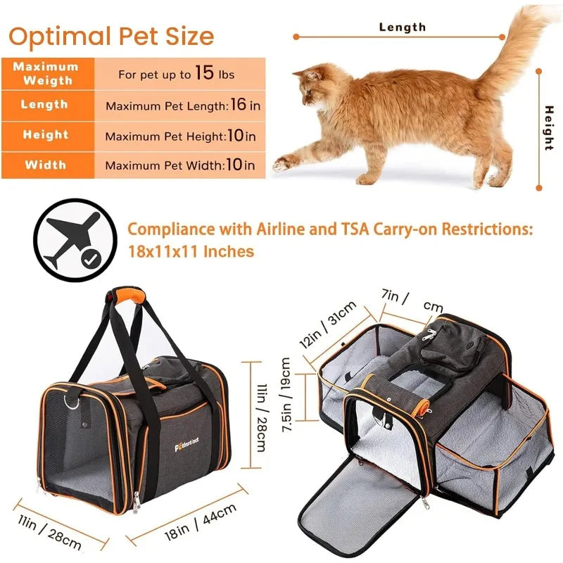 Expandable Pet Carrier, 18"x11"x11" TSA Airline Approved Cat and Dog Carrier for Cats and Small Dogs