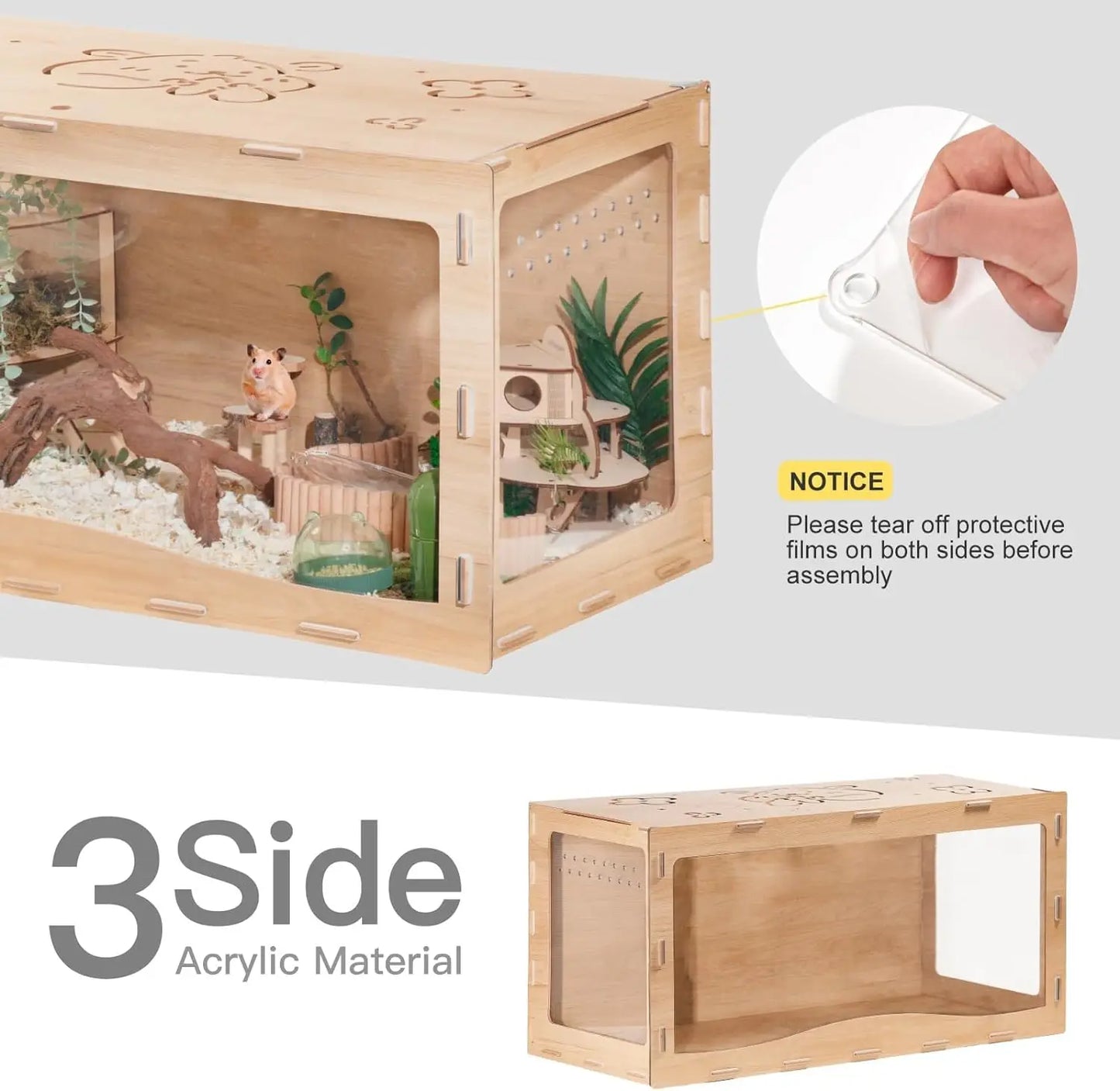 Wooden Hamster Cage Large Hamster Cage without Accessories Front-closing and Front-opening