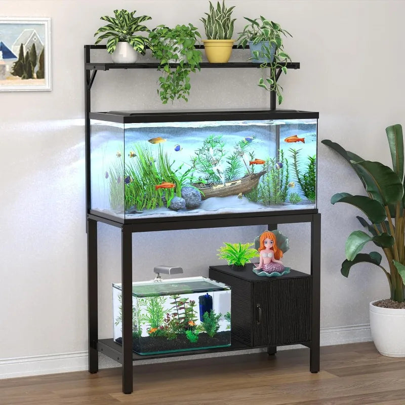 40-50 Gallon Fish Tank Stand with Plant Shelf Metal Aquarium Stand