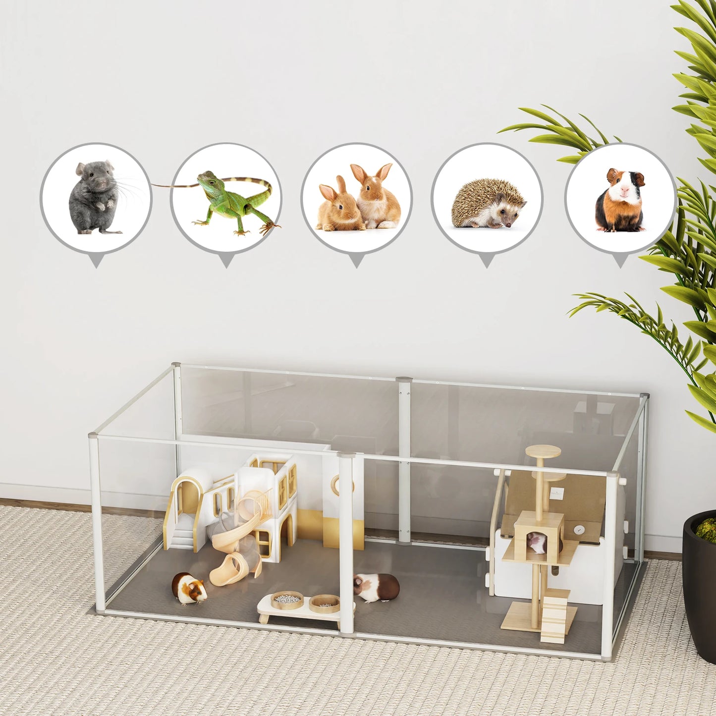 Transparent Acrylic Playpen Cage A Waterproof Hamster Yard Fence with Clear Cushioned Pad, Perfect for Small  Indoor Animals