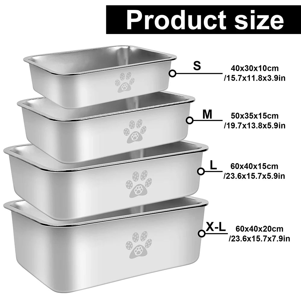 Stainless Steel Cat Litter Box High Side Cats Toilet Splash-Proof and Non-Stick Cat Poop Box odorless for Cat and Rabbits