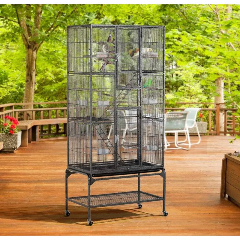 69'' Extra Large Bird Cage Metal Parrot Cage w/Detachable Stand for Mid-Sized Parrots Cockatiels Conures Parakeets Lovebirds