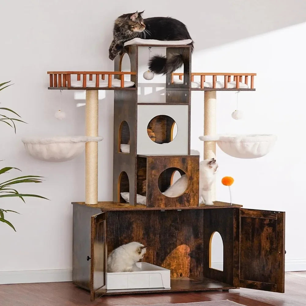 Cat Tree with Litter Box Enclosure for Indoor