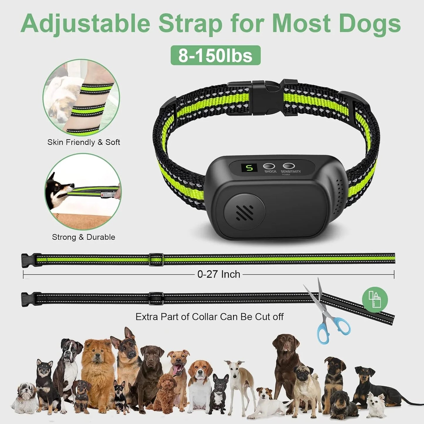 Rechargeable Dog Bark Collar with Beep Vibration and Shock