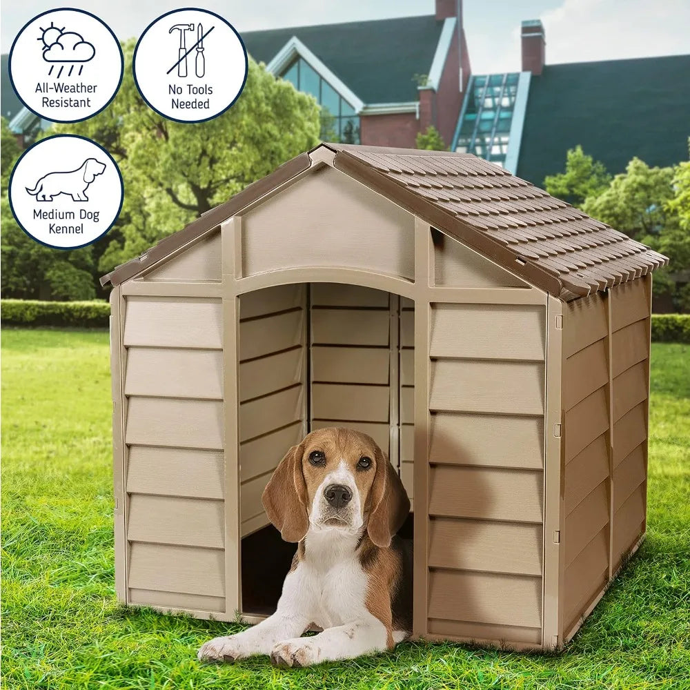 Small Dog Kennel Outdoor Plastic Pet House Houses and Habitats Easy to Assemble Cage for Dogs Weather & Water Resistant Home