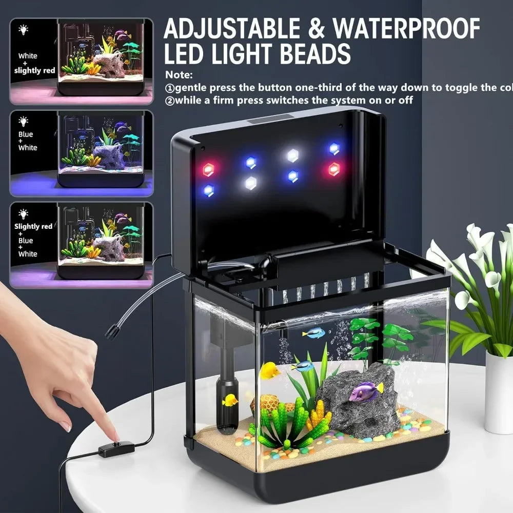 Fish Tank Aquarium 2.2 Gallon with Adjustable 3 Color Lighting