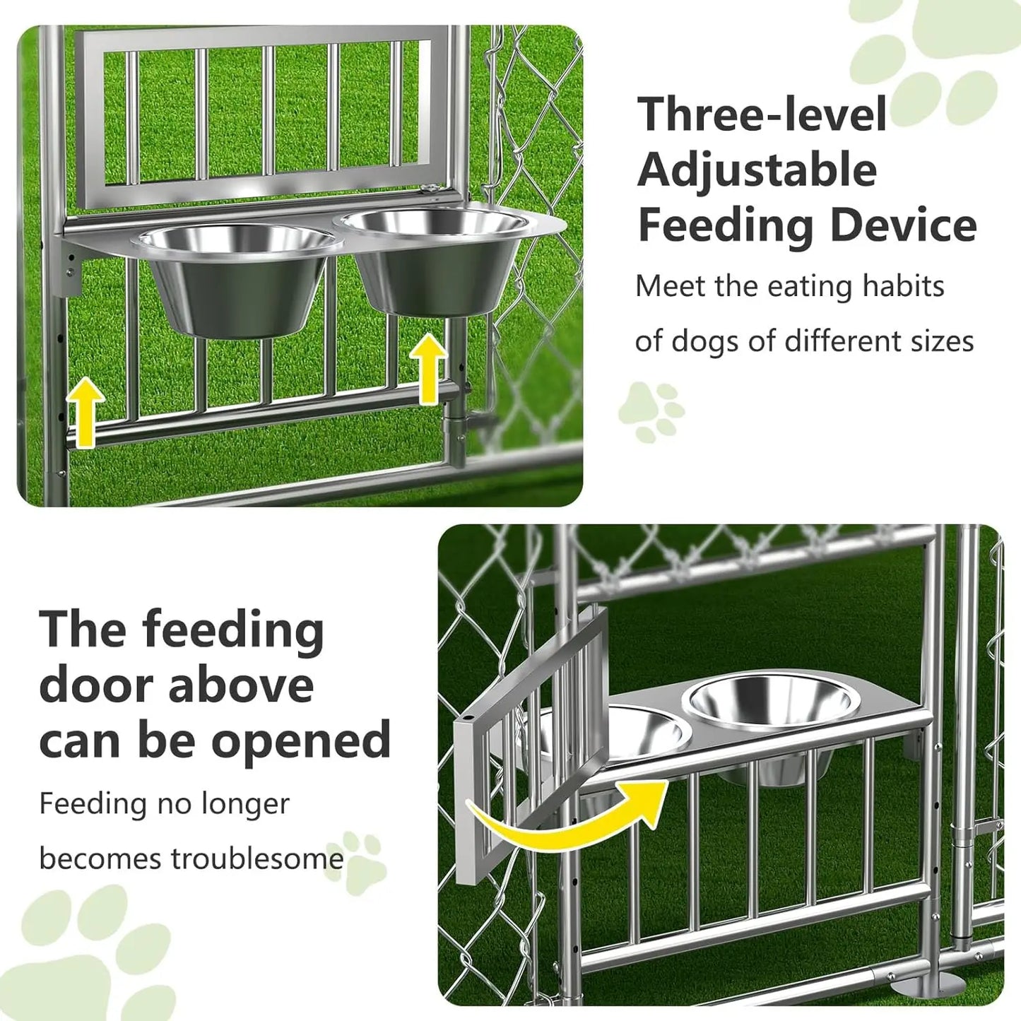 Dog Kennel Outdoor with Roof and Openable Feeding Doors Pen Enclosure Heavy Duty Chain Link