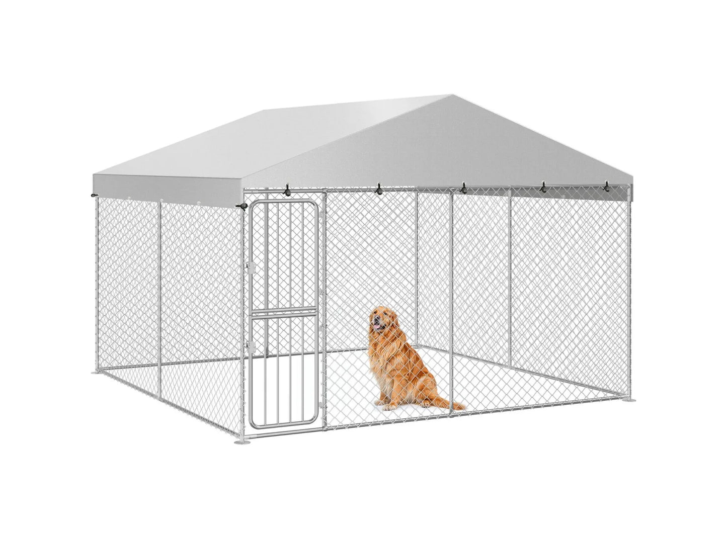 10 x 10 Feet Outdoor Dog Cage Enclosure with Covered Fence-