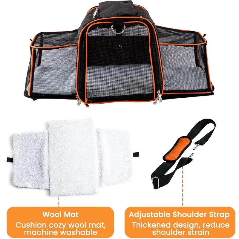 Expandable Pet Carrier, 18"x11"x11" TSA Airline Approved Cat and Dog Carrier for Cats and Small Dogs