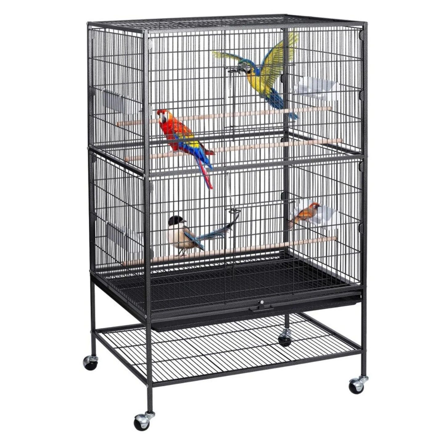 US 52" Wrought Iron Bird Cage Large Flat Top Parrot Cockatiel Cage With wheels