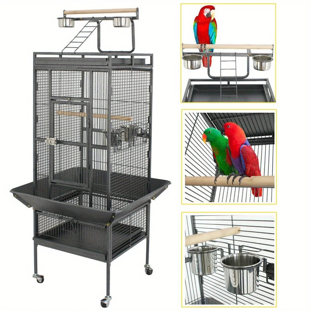 Bird cage steel for parrots with rolling brackets