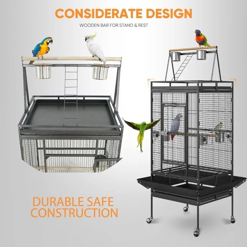 68-inch Large Bird Cage with Rolling Stand Parrot Chinchilla Finch Cage Cockatiel Cockatoo