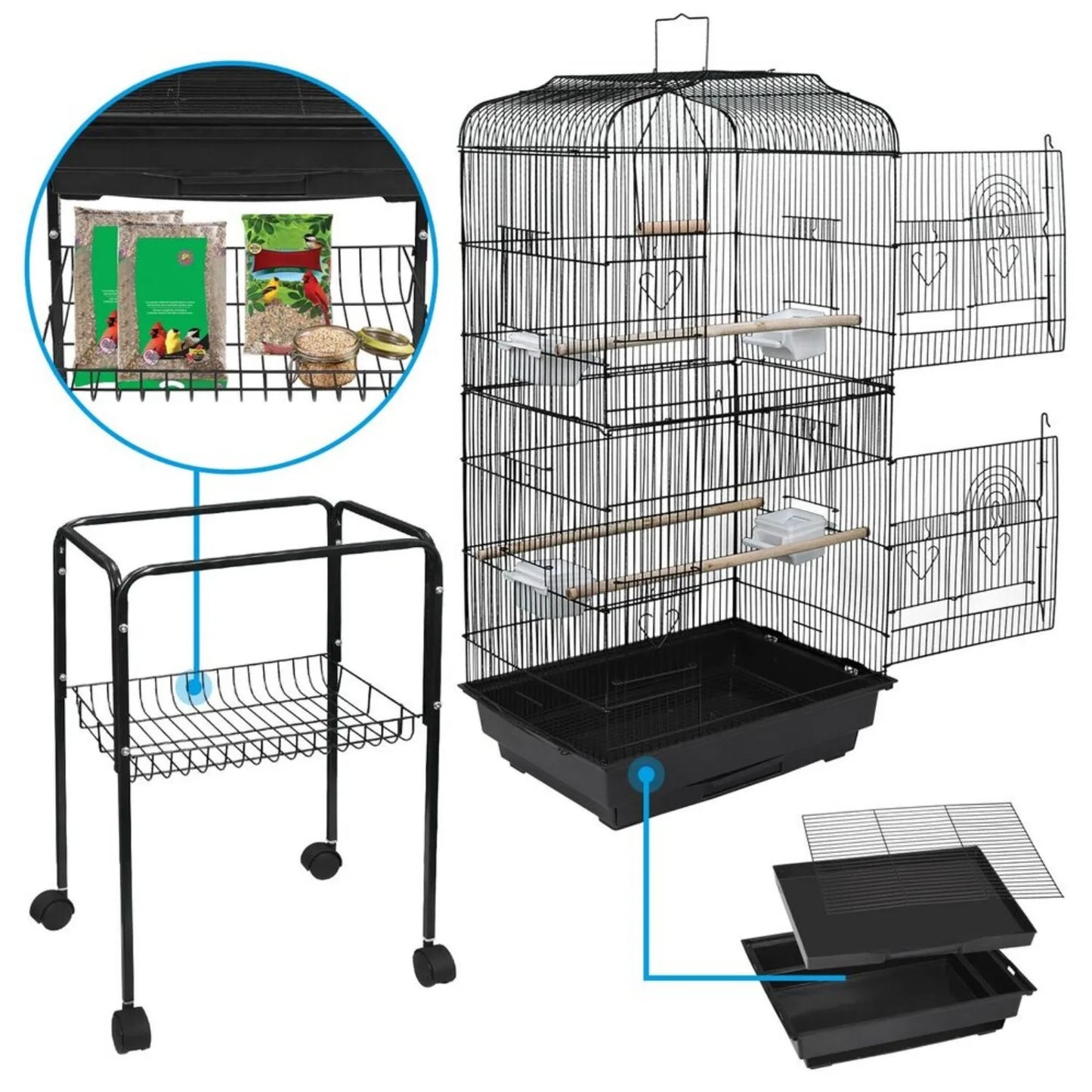 59'' Bird Cage with Rolling Stand Cockatiel Parakeet Finch