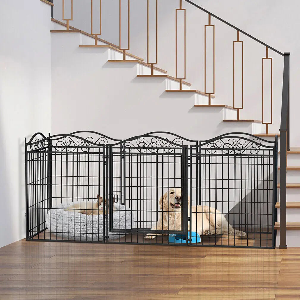 Heavy Duty Metal Dog Playpen Foldable 8 Panels with Gate for Indoor Outdoor