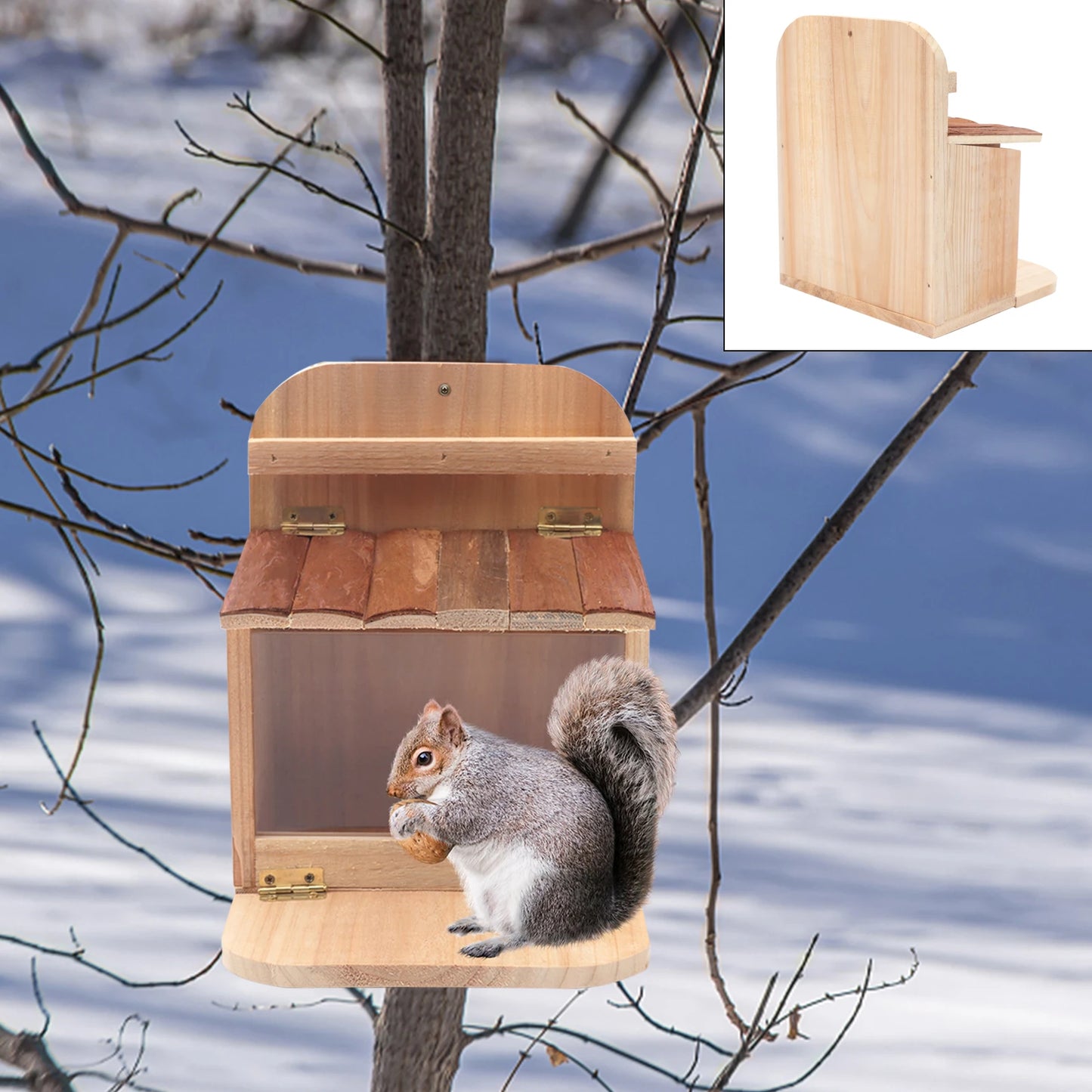 Outdoor Squirrel Feeder Hanging Squirrel Feeding Box Wooden House For Yard Tree