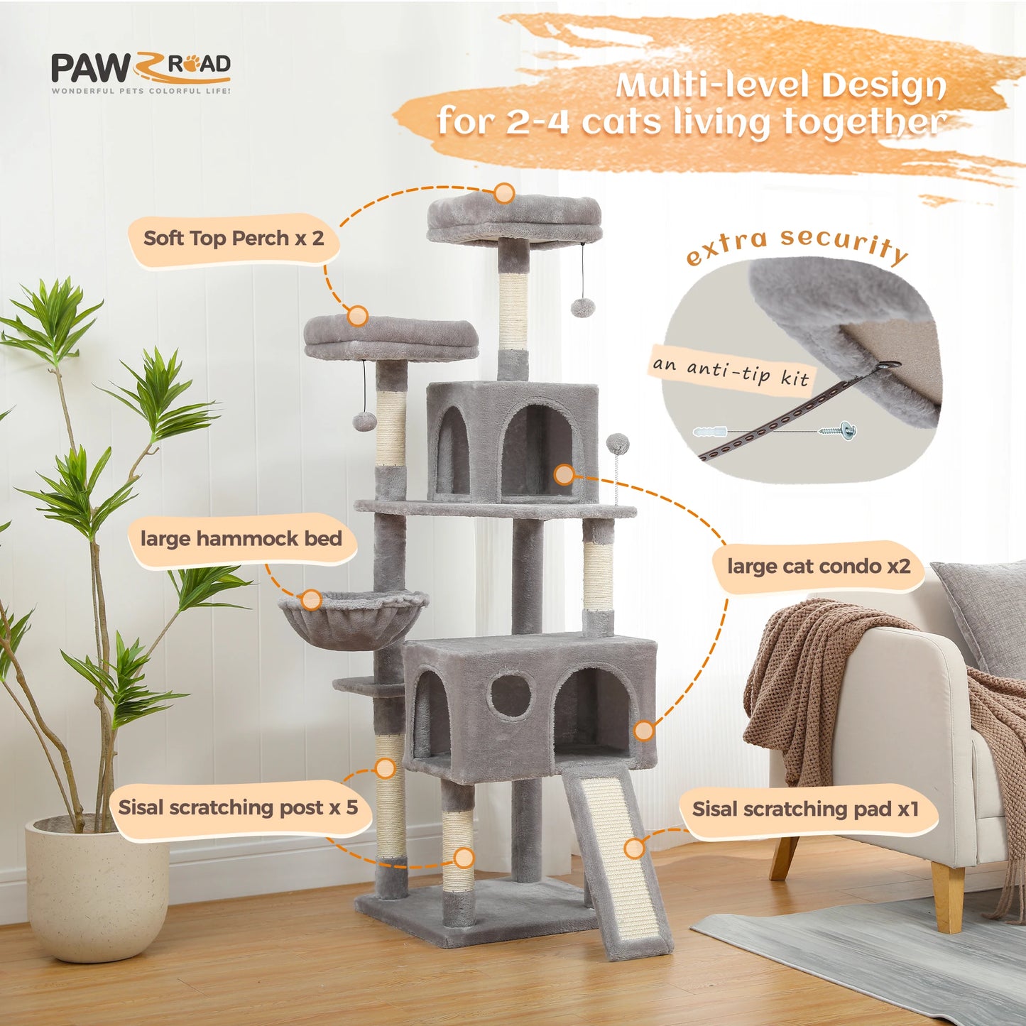 Multi-Level Cat Tree For Cats With  and Perches  Scratch Board