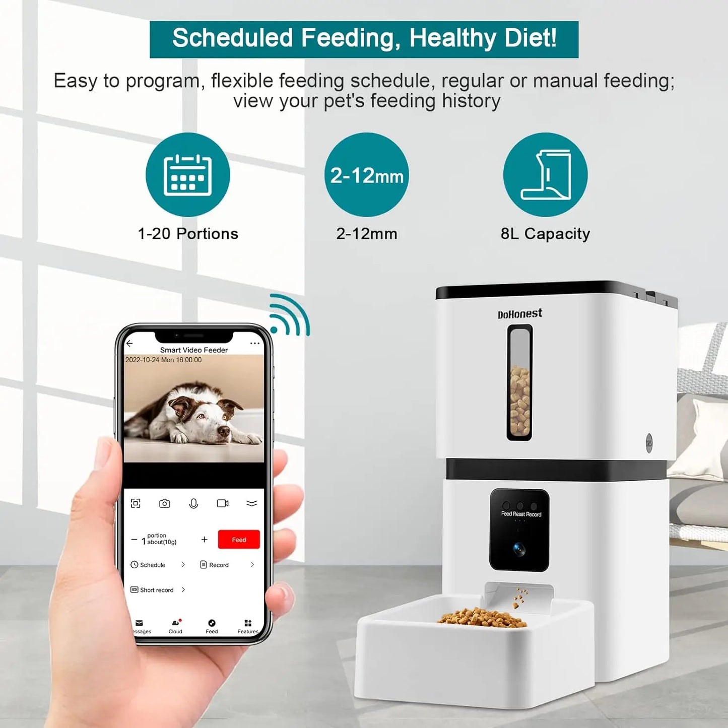 Automatic Dog Feeder with Camera 5G WiFi Easy Setup 8L Motion Detection 1080P HD Video