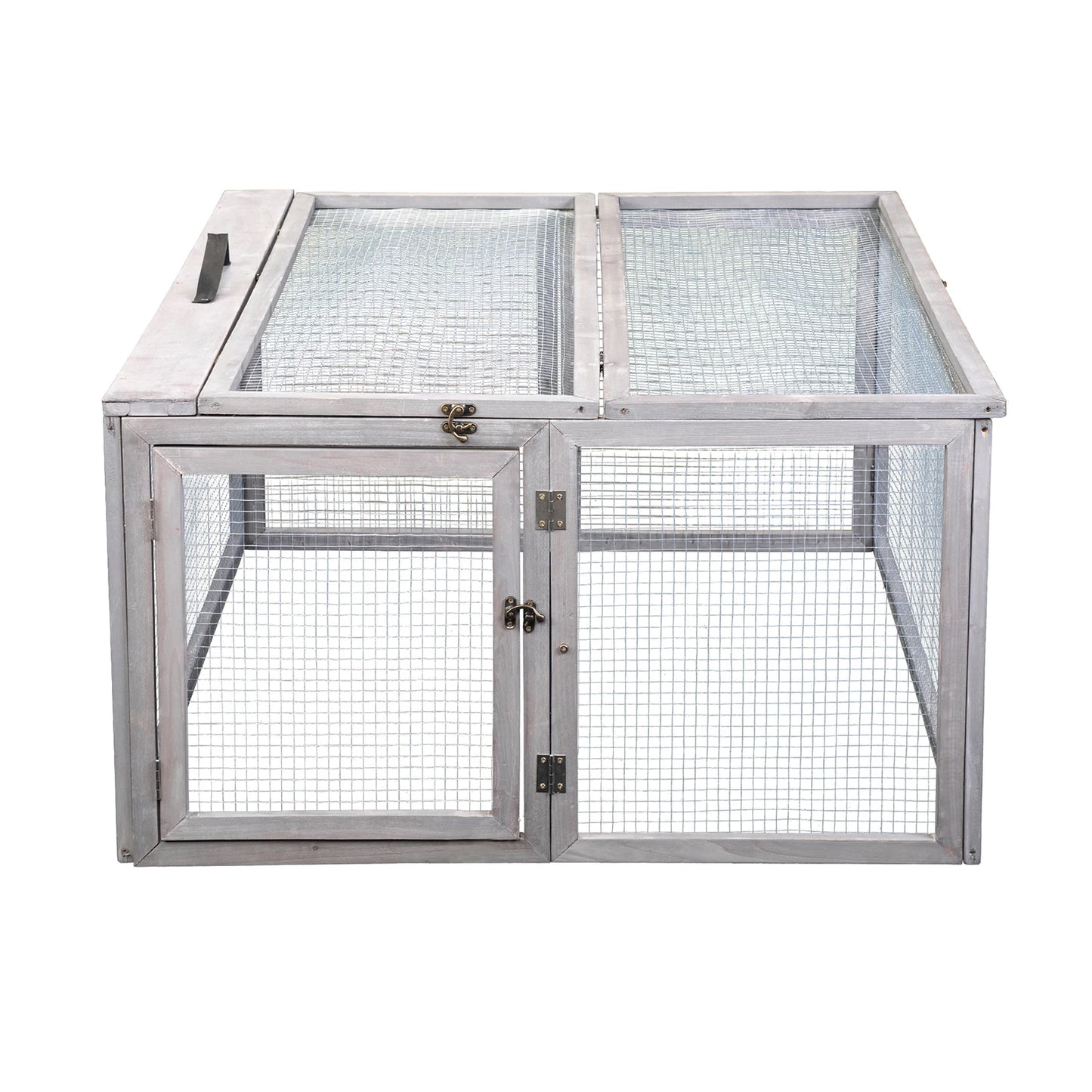 Folding Rabbit Hutch Outdoor Bunny Cage, Portable, Gray