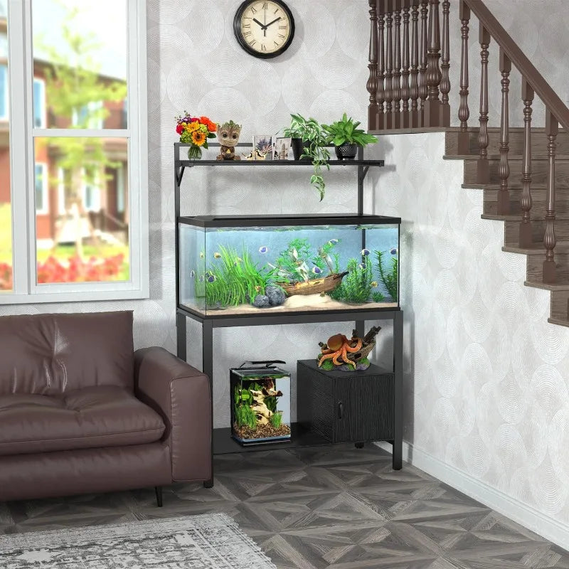 40-50 Gallon Fish Tank Stand with Plant Shelf Metal Aquarium Stand