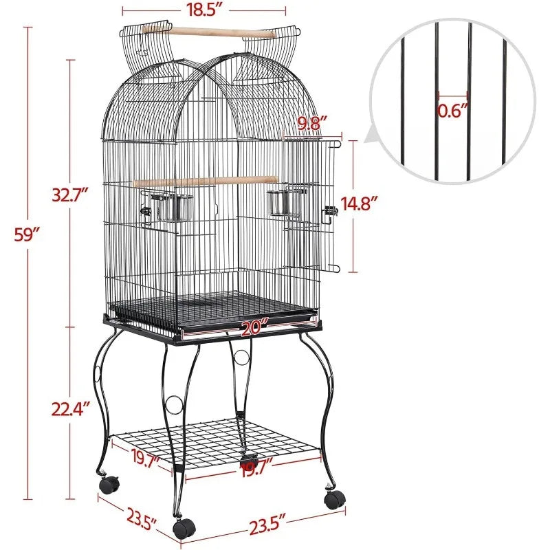 59-Inch Rolling Standing  Bird Cage for Parrots Cockatiels Sun Parakeets Lovebirds