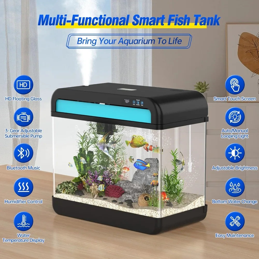 Fish Tank Aquarium 6.3 Gallon with 7 Color Auto-Looping Light