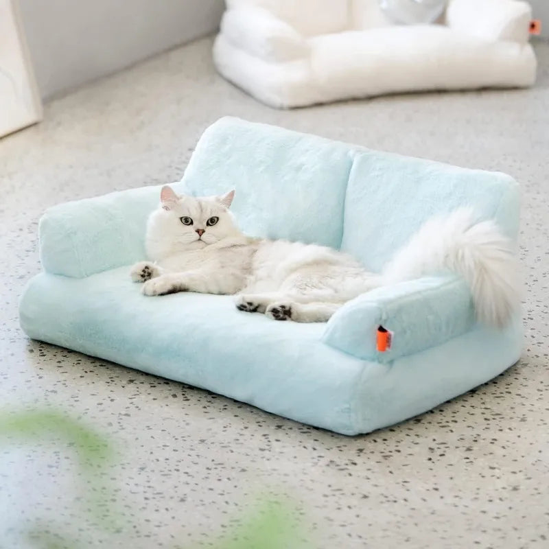 Pet Couch Bed, Washable Cat Beds for Medium Small Dogs & Cats up to 25 lbs with Non-Slip Bottom, Fluffy Cat Couch