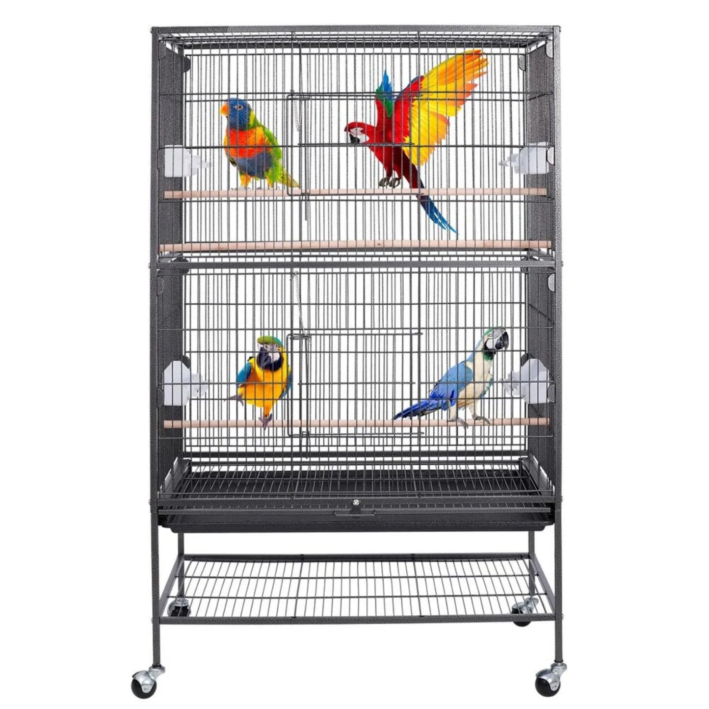 US 52" Wrought Iron Bird Cage Large Flat Top Parrot Cockatiel Cage With wheels