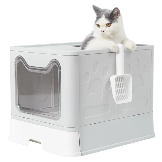 Modern Flexible Tidy Cat Litter Box Enclosure Cat House Furniture Cat Potty with Portable Scoop Drawer Kitty Poop Home