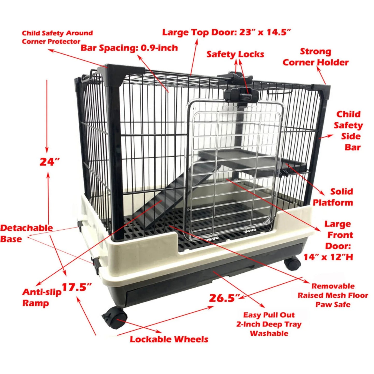 Indoor 2-Floors Guinea Pig Rabbit Bunny Kitten Rolling Cage