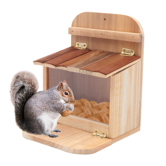 Outdoor Squirrel Feeder Hanging Squirrel Feeding Box Wooden House For Yard Tree