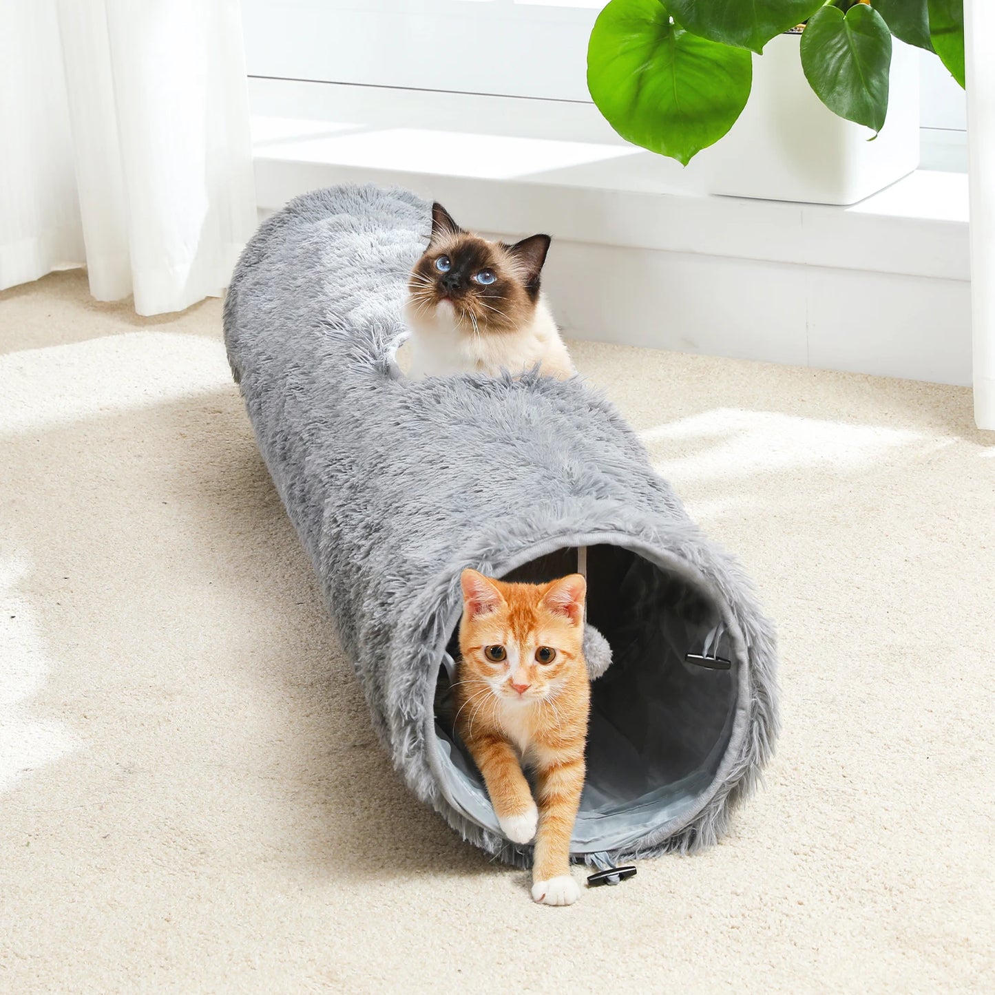 Large Cat Tunnel Collapsible Fluffy Plush Cat Toys for Indoor Cat