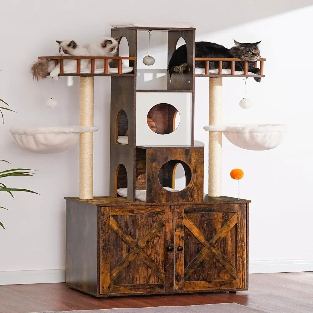 Cat Tree with Litter Box Enclosure for Indoor