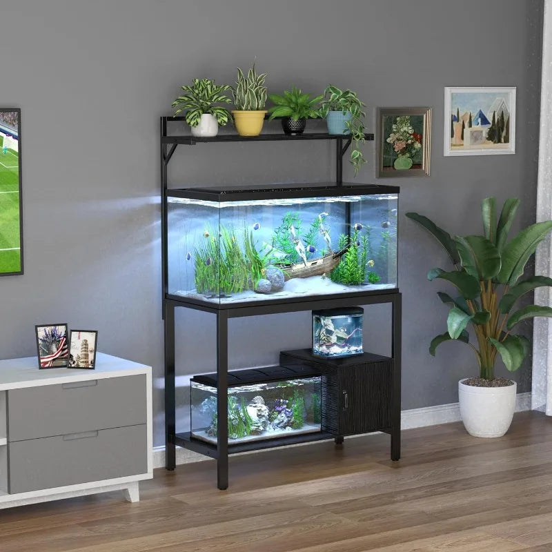 40-50 Gallon Fish Tank Stand with Plant Shelf Metal Aquarium Stand