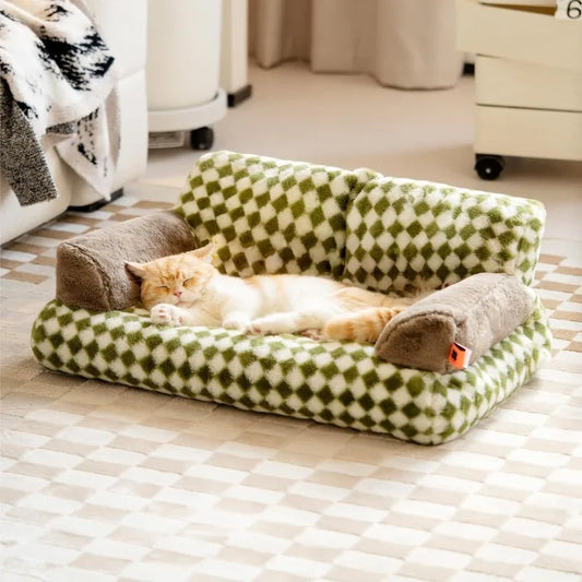 Pet Couch Bed, Washable Cat Beds for Medium Small Dogs & Cats up to 25 lbs with Non-Slip Bottom, Fluffy Cat Couch