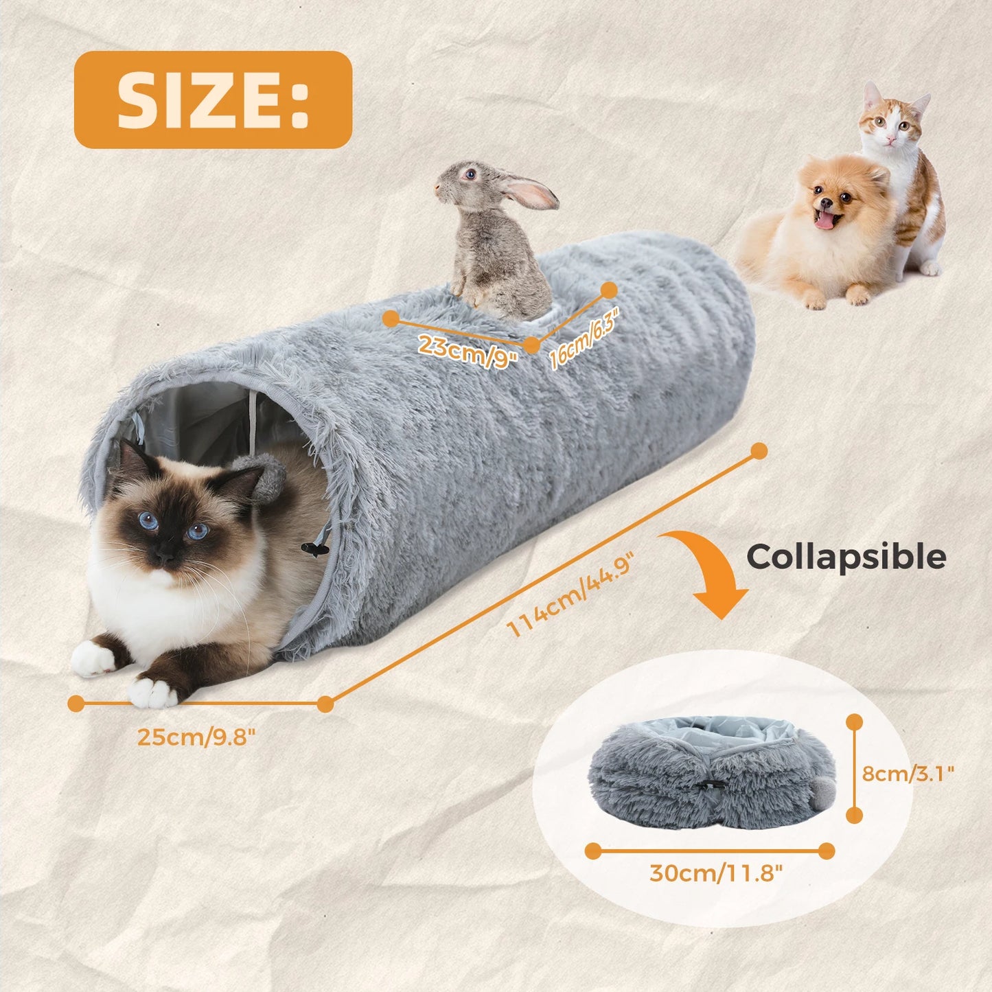 Large Cat Tunnel Collapsible Fluffy Plush Cat Toys for Indoor Cat