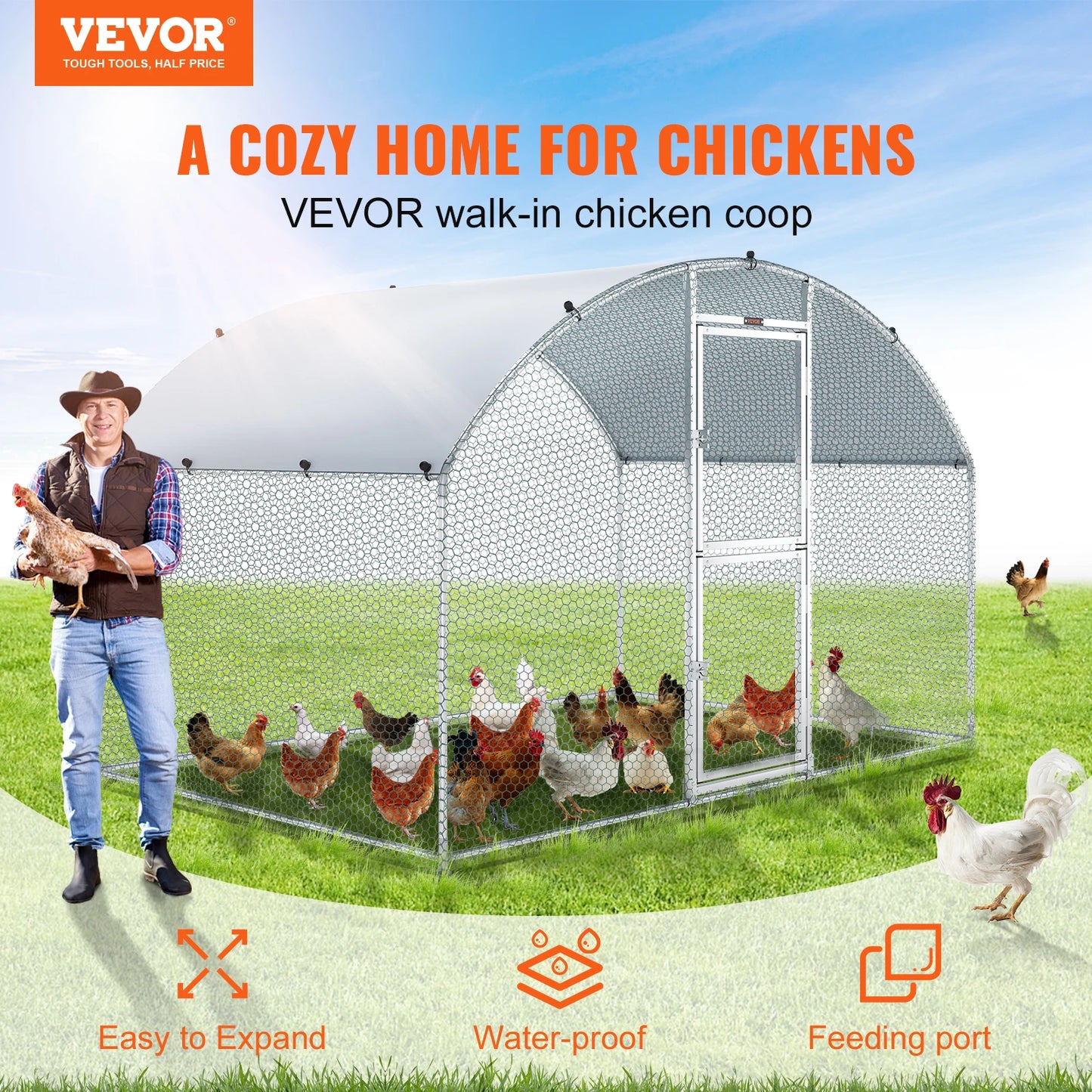 Large Metal Chicken Coop with Waterproof Cover Duck Coop and Rabbit Run