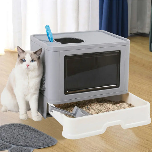 Foldable Cat Litter Box Front Entry & Top Exit