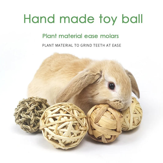 Rabbit Ball Toys Bunny Treats Toys For Teething Small Animal Chew Toys Grass Ball For Hamster Rabbits Guinea Pigs Pet Toy