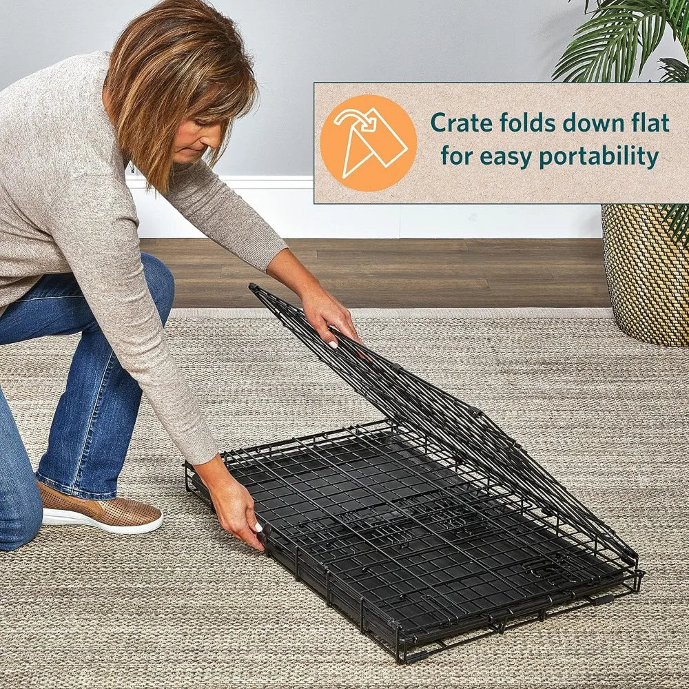 XL Dog Crate Folding Metal Crate Floor Protecting Feet Leak-Proof Pan