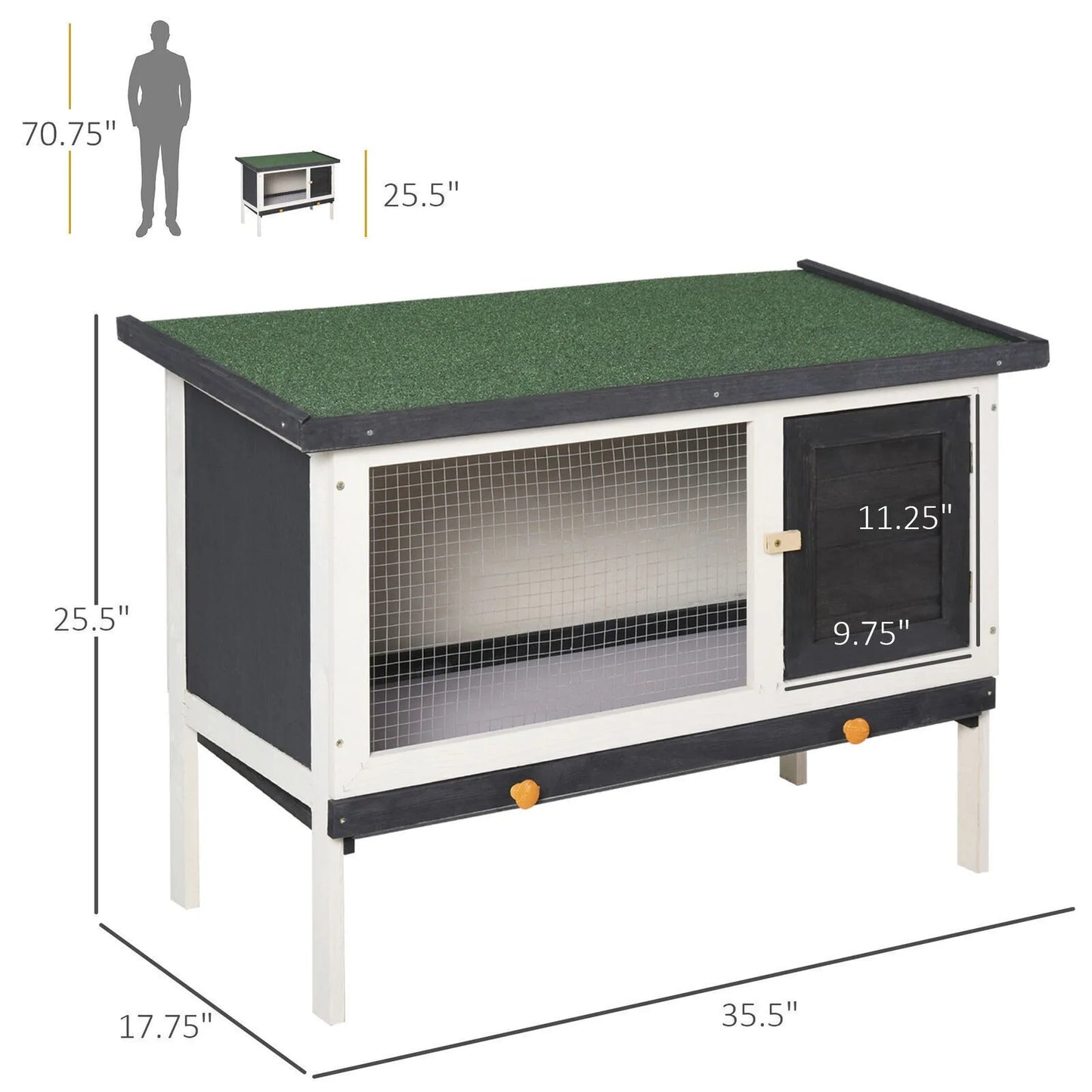 Indoor/Outdoor Wood Rabbit Hutch  w/Slide-Out Tray