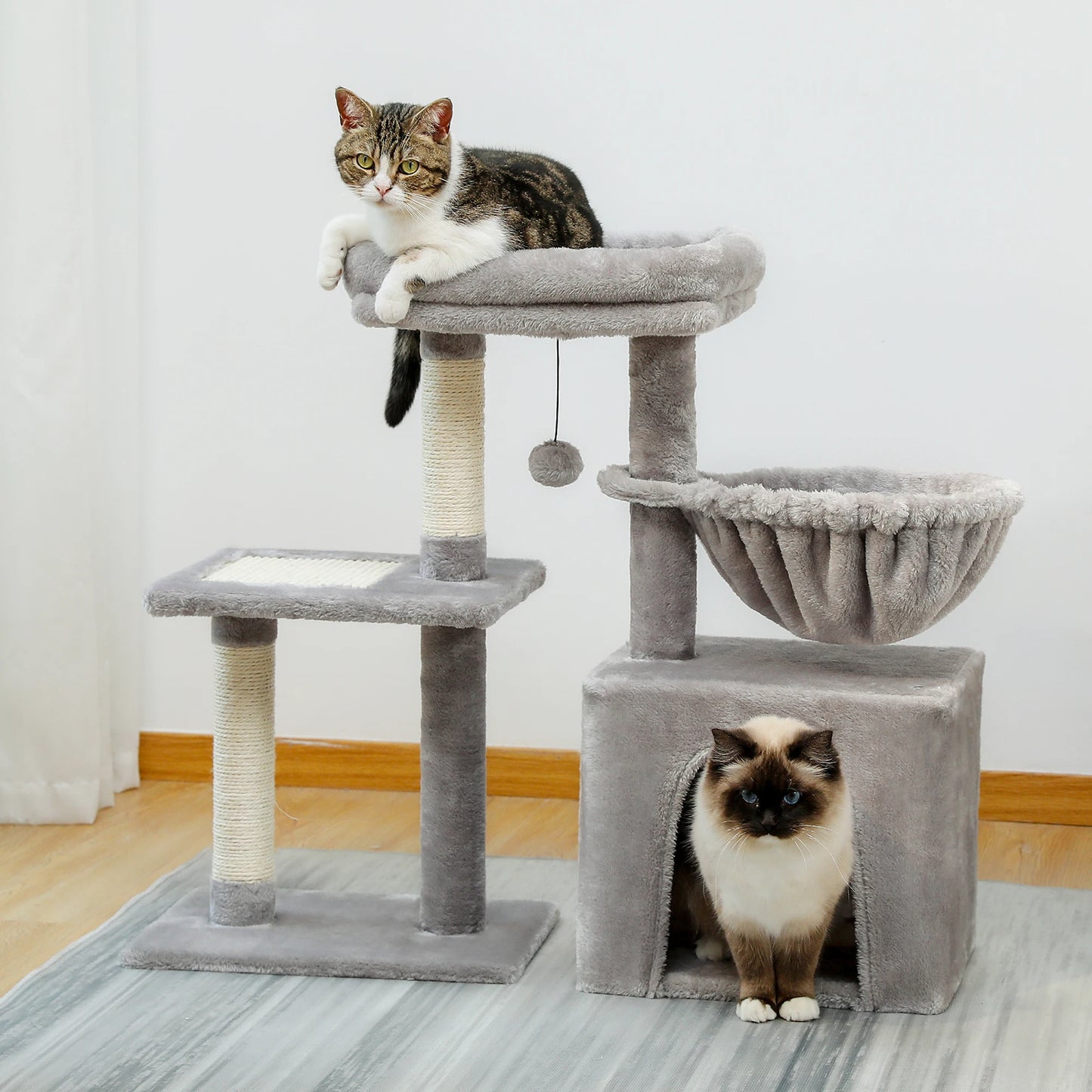 Cat Tower for Indoor Cats 2 Styles with Cat Scratching Posts Big Hammock and Removable Top Perch Grey