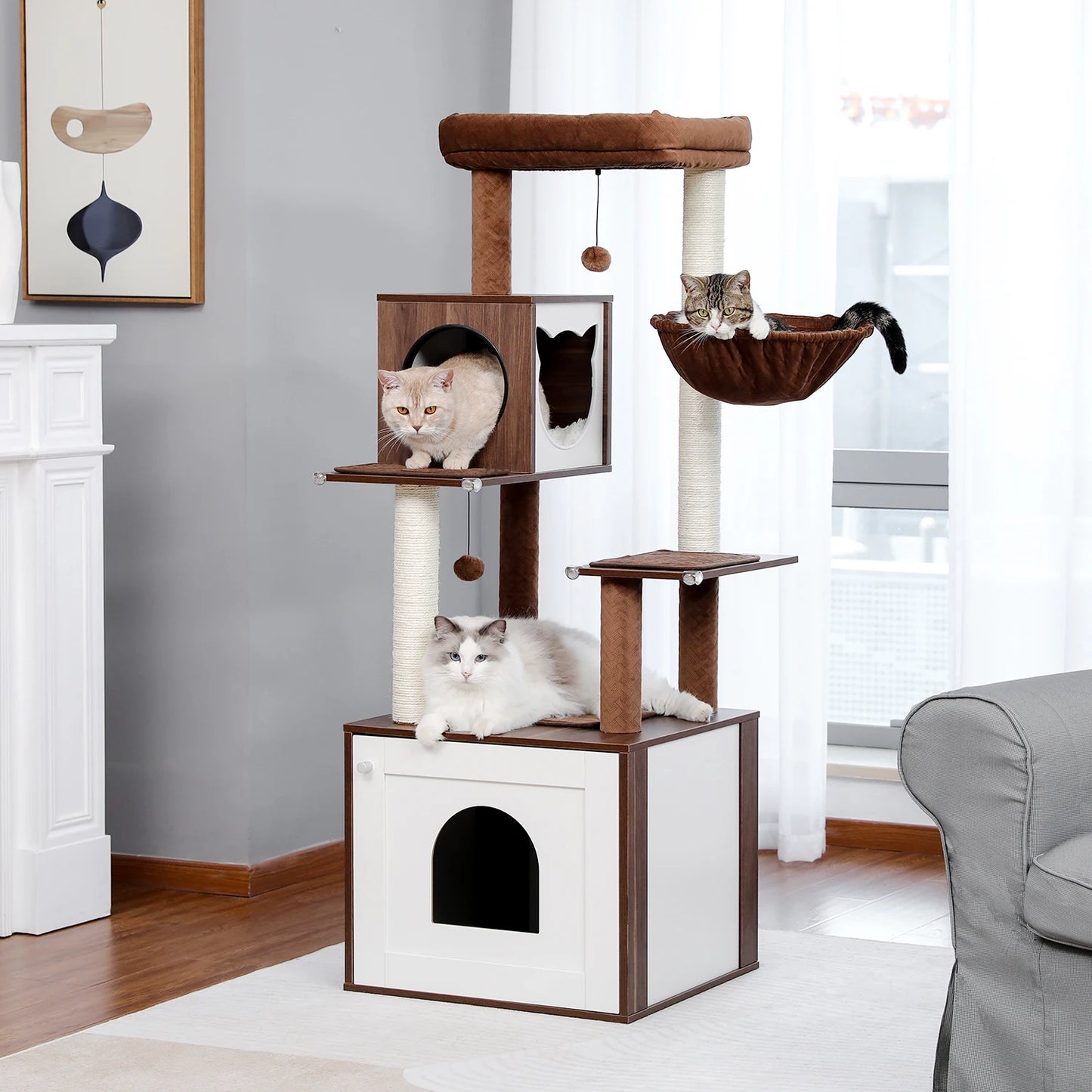 Multi-Level Cat Tree  with Scratching Posts Cat Condo Hammock