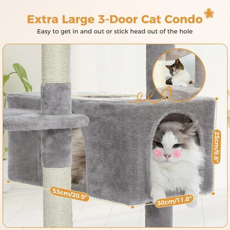 Large 72 Inch Cat Tree and Tower for Indoor Cats-With Sisal-Covered Scratching Posts Padded Perches Condos and Basket