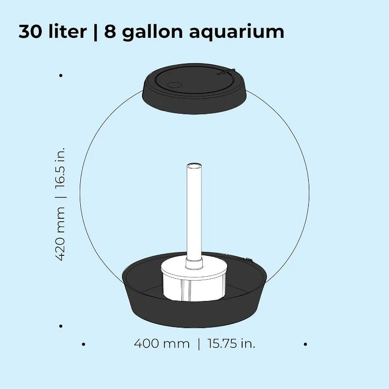 Classic 30 Acrylic 8-Gallon Aquarium with White LED Lights Modern Tank for Tabletop Display, Black