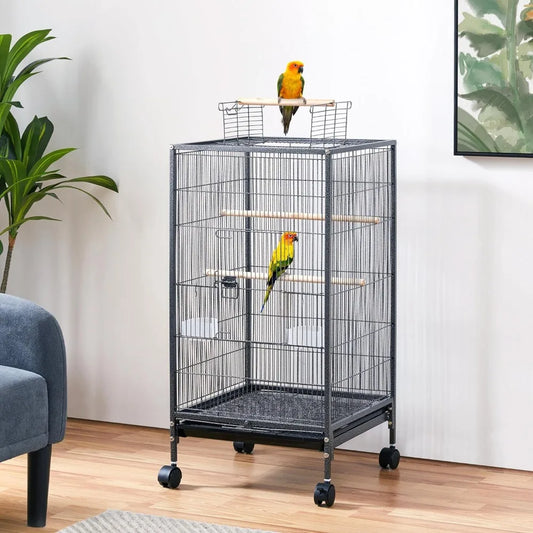 40 Inch Wrought Bird Cage Open Top with Rolling Stand