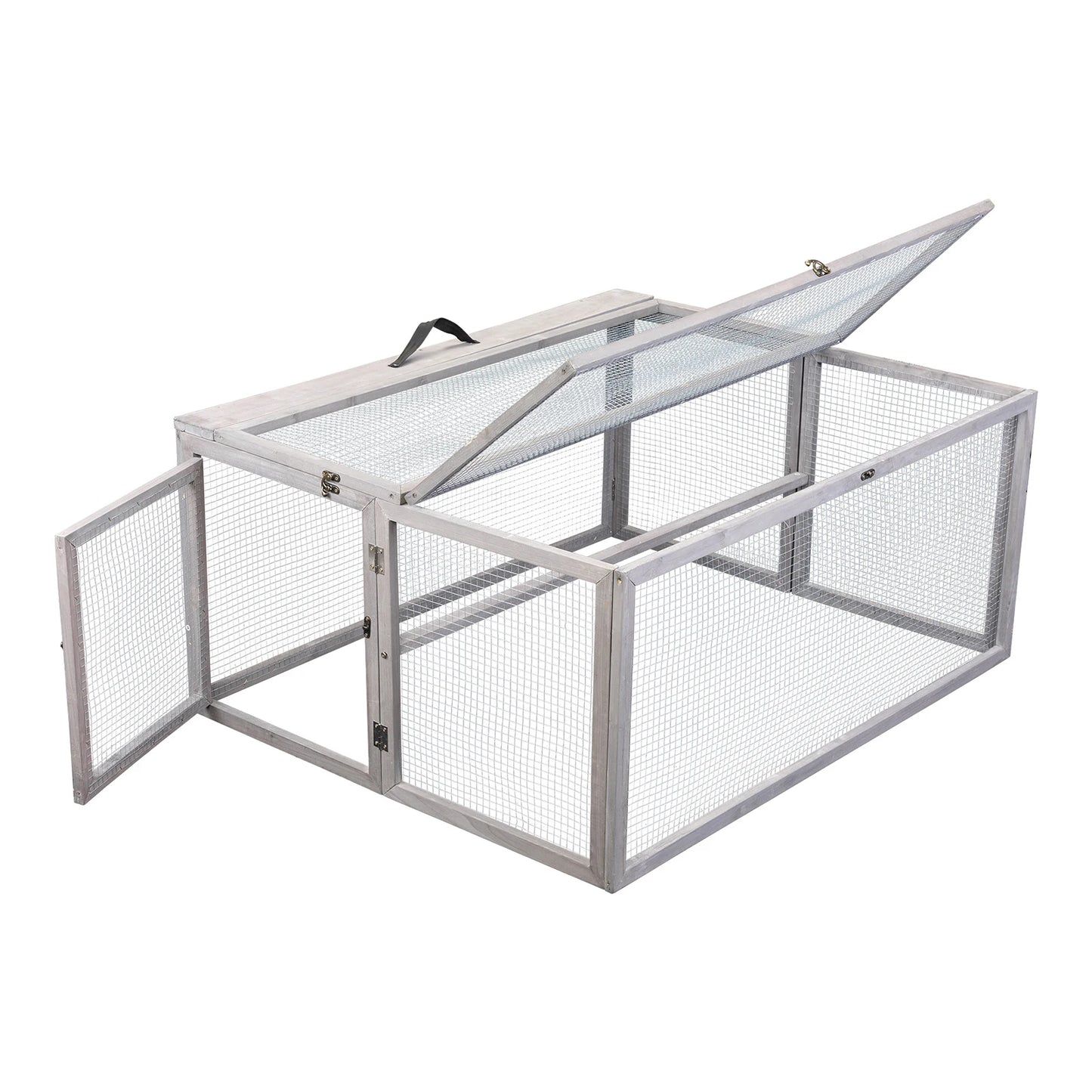 Folding Rabbit Hutch Outdoor Bunny Cage, Portable, Gray