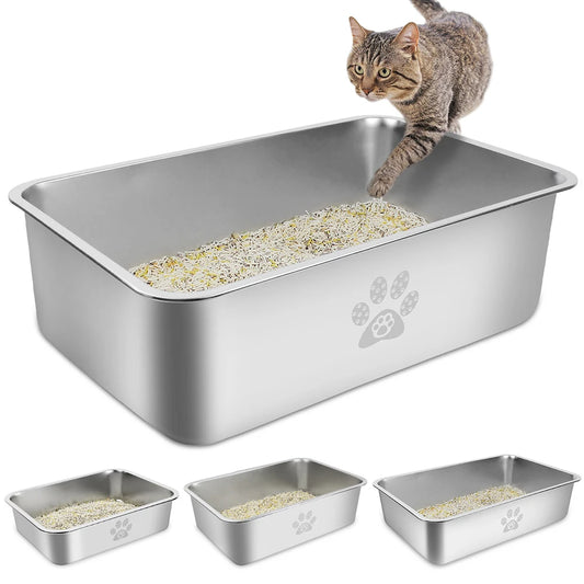 Stainless Steel Cat Litter Box High Side Cats Toilet Splash-Proof and Non-Stick Cat Poop Box odorless for Cat and Rabbits