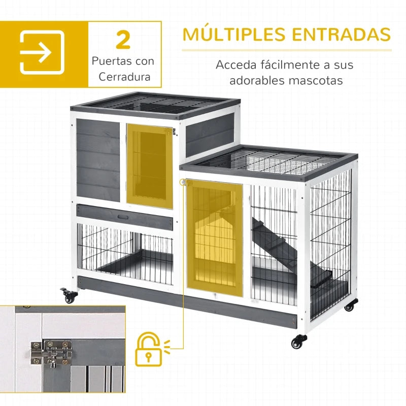 Wooden Indoor Rabbit Hutch Elevated Cage with Enclosed Run with Wheels Ideal for Rabbits and Guinea Pigs