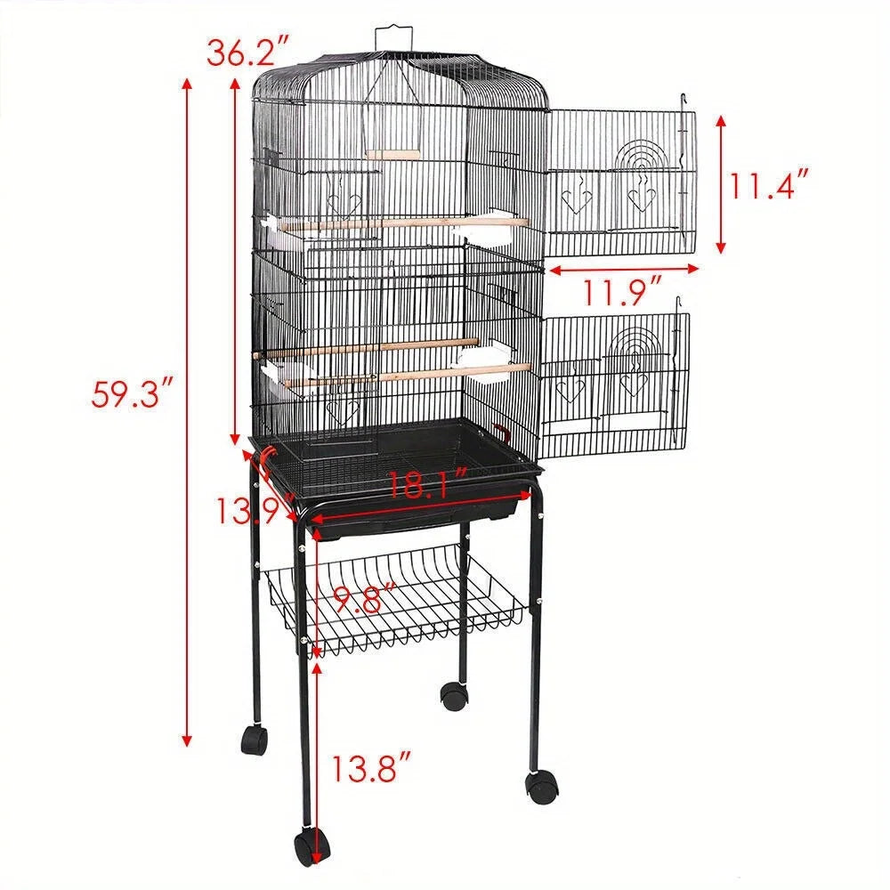 Bird cage steel for parrots with rolling brackets