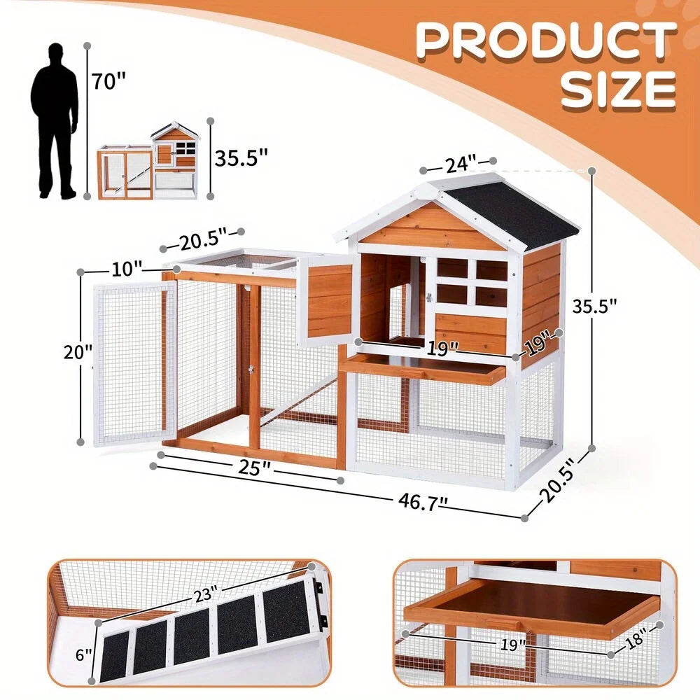 Wooden Rabbit Guinea Pig Hutch Poultry Cage Waterproof Roof